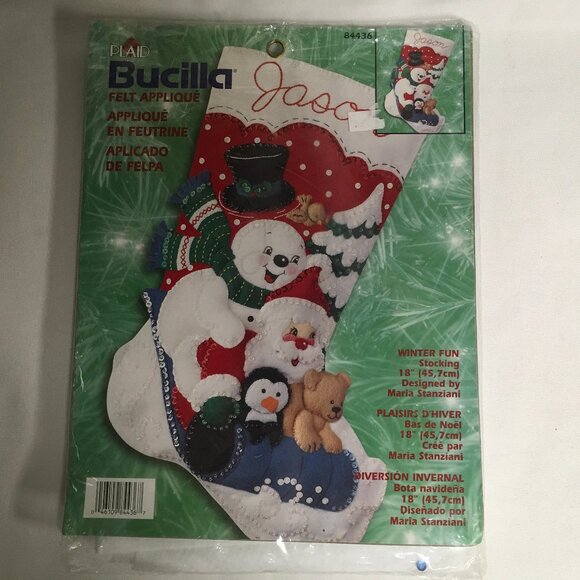 Bucilla 84436 Felt Applique Kit Winter Fun Snowman Santa Sleigh Ride Teddy Bear - Picture 1 of 2